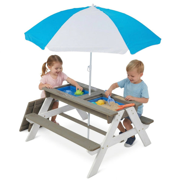 English Elm Wooden Cedar Kids Outdoor Picnic Activity Table with Shade Umbrella for Backyard Play D720094435