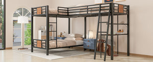 English Elm L-Shaped Twin Over Twin Bunk Bed with Loft Desk & Shelves, Brown Metal+MDF, Sturdy Sleep Solution GX001110AAD