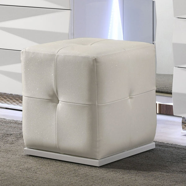 English Elm White Button Tufted Vanity Stool with Rubberwood Legs Compact Bedroom Seating B2741P473066
