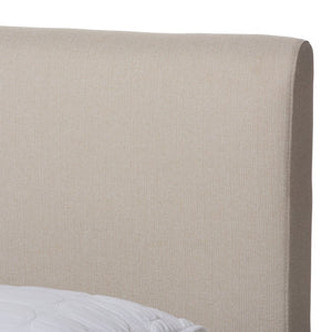 Baxton Studio Baxton Aveneil Mid-Century Modern King Platform Bed with Upholstered Headboard and Walnut Finish Beige BBT6723-Light Beige-King