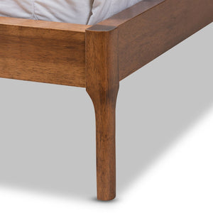 Baxton Studio Baxton Aveneil Mid-Century Modern King Platform Bed with Upholstered Headboard and Walnut Finish Beige BBT6723-Light Beige-King