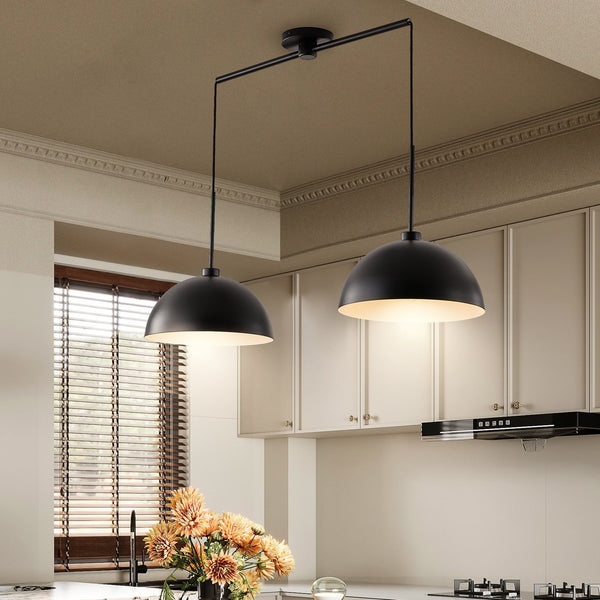 English Elm 41" Industrial Modern Black Double Pendant Light – Adjustable Iron Ceiling Lamp with E26 Sockets, Durable Elegant Lighting Matte Black W2312P374830