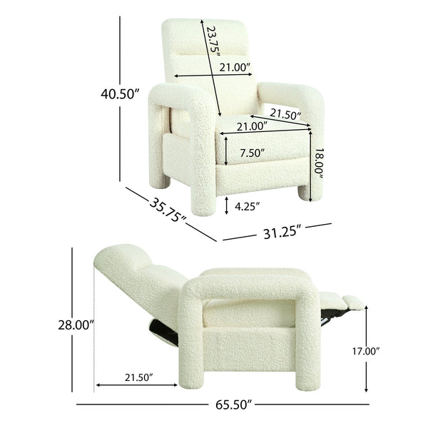 English Elm Christopher Knight Home® - 31.25" Push Back Recliner Plush Teddy Fleece Upholstered Armchair with Foam & Pocket Springs Comfort 90–120–150° Adjustments Beige N763P212864A