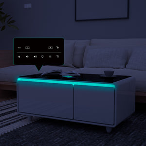 English Elm Modern Smart Coffee Table With Mini-Fridge, Bluetooth Speaker, Wireless Charging & Mood Lighting W1172P178882