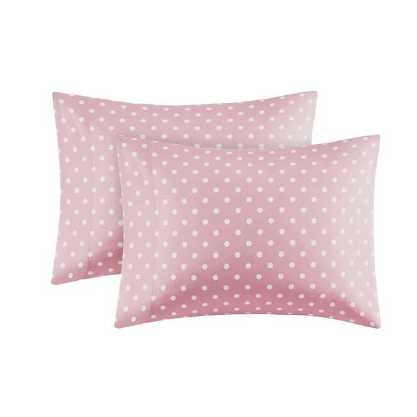 JLA Home Mi Zone - Printed Polka Dot 100% Cotton Percale Sheet Set — Breathable OEKO-TEX Kids Bedding, Durable Comfort Pink MZ20-417