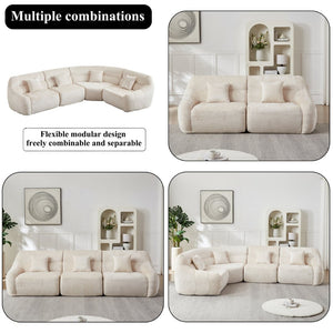 English Elm [video]123.2 Inch Chenille Modular Sectional Sofa Four Seat Cloud Cushion Living Room Beige W3505S00060