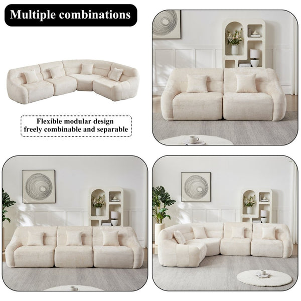 English Elm [video]123.2 Inch Chenille Modular Sectional Sofa Four Seat Cloud Cushion Living Room Beige W3505S00060