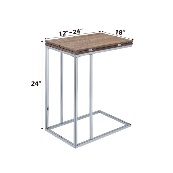 English Elm Danson Driftwood Oak Accent Table with Folding Swivel Extension, Chrome Geometric Base, 24" Versatile B2726P256192