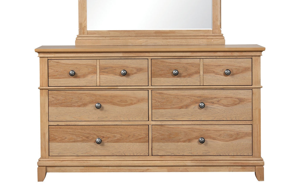 English Elm Farmhouse Natural Oak 8-Drawer Dresser 62"W Rustic Pecan Veneer Felt-Lined Top Drawers Metal Glides B2741P406815