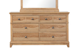 English Elm Farmhouse Natural Oak 8-Drawer Dresser 62"W Rustic Pecan Veneer Felt-Lined Top Drawers Metal Glides B2741P406815