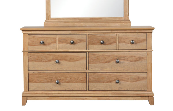 English Elm Farmhouse Natural Oak 8-Drawer Dresser 62"W Rustic Pecan Veneer Felt-Lined Top Drawers Metal Glides B2741P406815