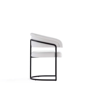 English Elm Augusta Metal Vegan Leather Dining Chair with Quilted Foam Padding and Matte Black Geometric Base White B365P397787