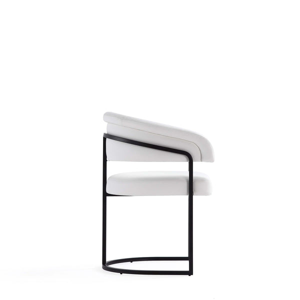 English Elm Augusta Metal Vegan Leather Dining Chair with Quilted Foam Padding and Matte Black Geometric Base White B365P397787