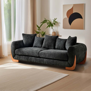 English Elm Modern 3-Seater Sofa with Wooden Legs, Lambswool Cushions & Sturdy Frame for Stylish Living Spaces Black W2817P271192