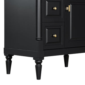 English Elm 30" Freestanding Bathroom Vanity Rubberwood Frame Ceramic Sink Flip Drawer Storage Black N725P356062B