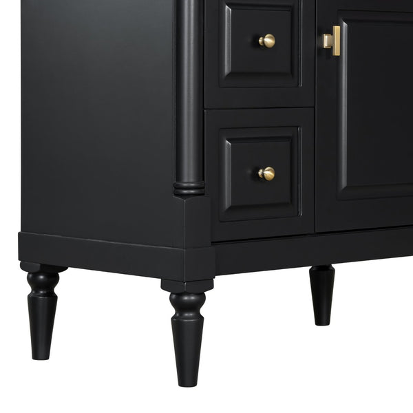 English Elm 30" Freestanding Bathroom Vanity Rubberwood Frame Ceramic Sink Flip Drawer Storage Black N725P356062B