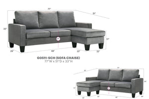 English Elm Jessica reversible sectional sofa chaise in velvet — chic, durable hardwood frame, plush seating glam centerpiece Gray 29 L x 51 W x 19 H B078S00014
