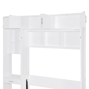 English Elm Queen Murphy Bed with Integrated Desk Cabinet Shelves Space Saving Studio Solution White N708S00021K-1