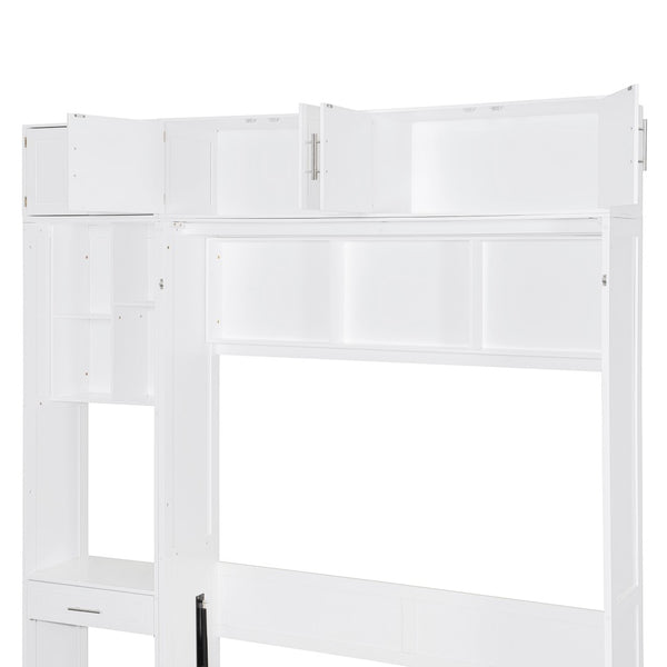 English Elm Queen Murphy Bed with Integrated Desk Cabinet Shelves Space Saving Studio Solution White N708S00021K-1