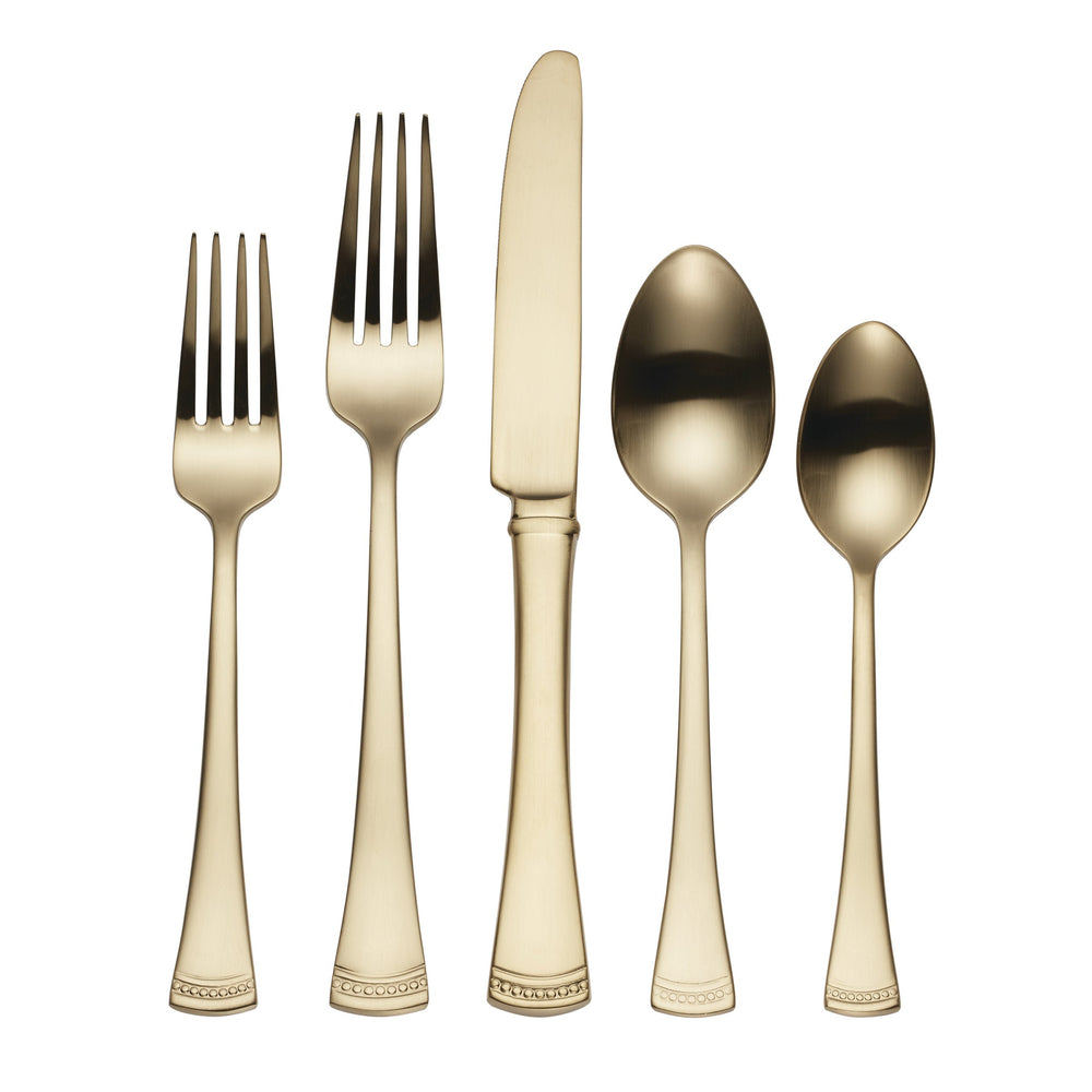 Lenox Portola Satin Gold Stainless Steel Flatware Set Serves Four with Beaded Detail 877880