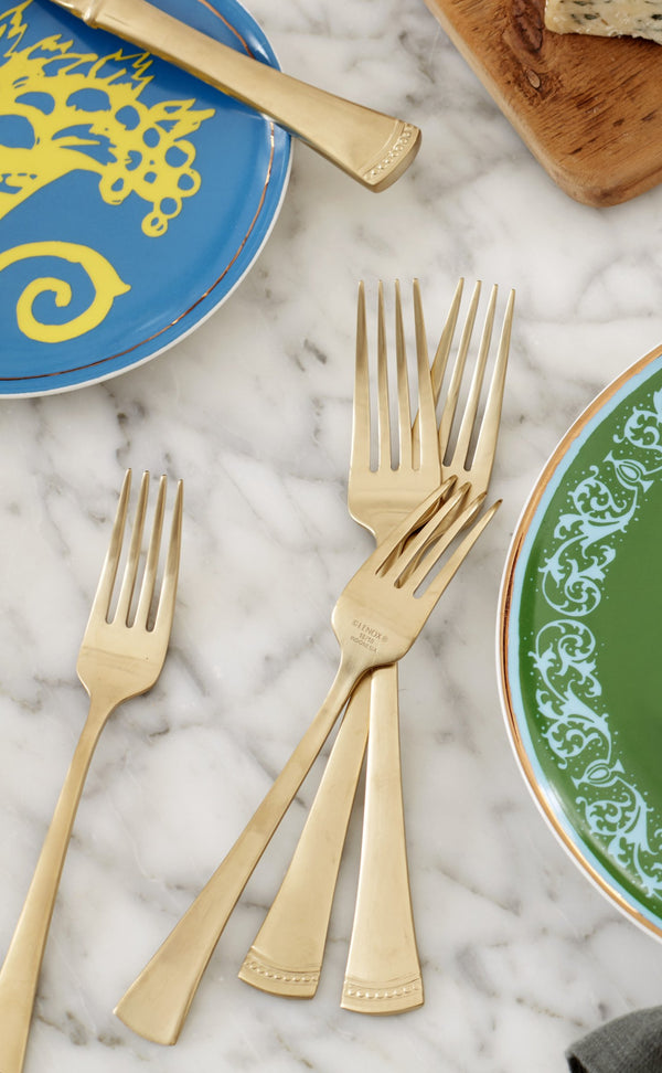 Lenox Portola Satin Gold Stainless Steel Flatware Set Serves Four with Beaded Detail 877880