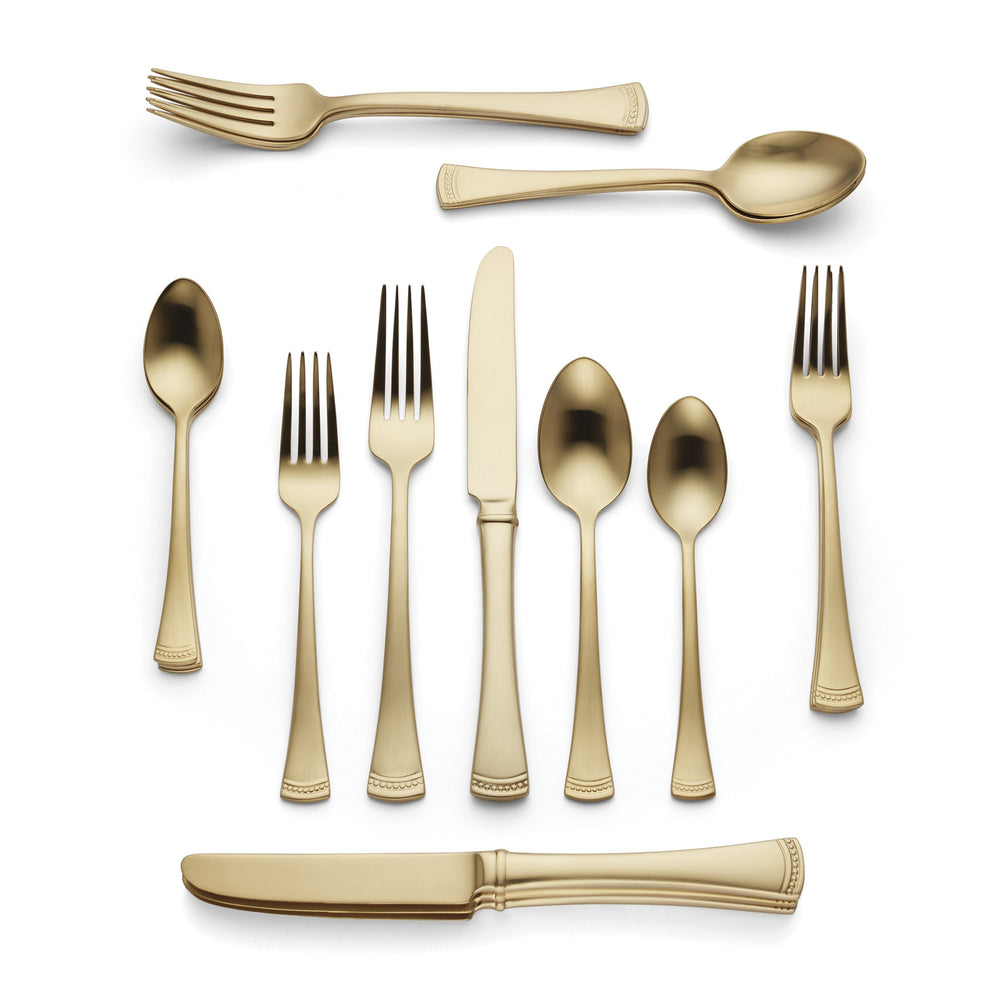 Lenox Portola Satin Gold Stainless Steel Flatware Set Serves Four with Beaded Detail 877880