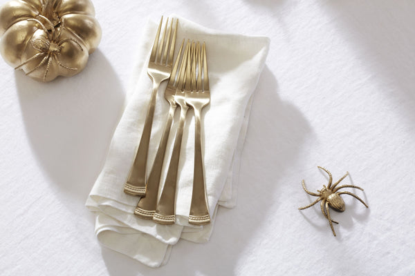 Lenox Portola Satin Gold Stainless Steel Flatware Set Serves Four with Beaded Detail 877880