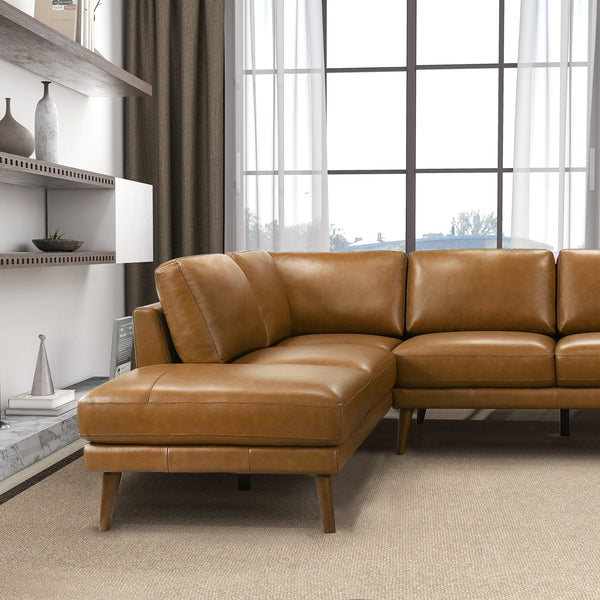 English Elm Ashcroft Furniture - Benson Tan Leather Sectional Sofa - Mid-Century Modern Left-Facing Chaise For Stylish Comfort B183S00138