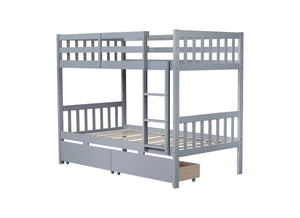 English Elm Twin Bunk Bed With Drawers - Space-Saving Convertible Twin Over Twin Design In Grey With Safety Features W504S00198-GIGA