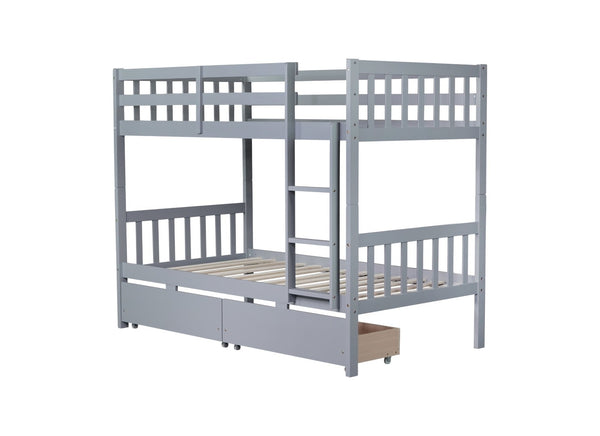 English Elm Twin Bunk Bed With Drawers - Space-Saving Convertible Twin Over Twin Design In Grey With Safety Features W504S00198-GIGA