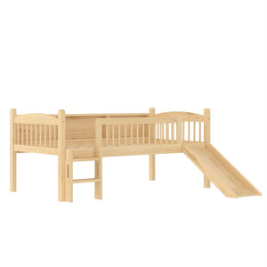 English Elm Twin Xl Solid Pine Loft Bed with Built-in Led Lighting and Storage Shelves Natural W1580S00366