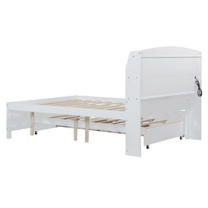 English Elm Full Size Wooden Led Platform Bed With Trundle, Storage Headboard, Usb Ports, And Drawers In White N820S10009K