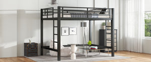 English Elm Full Metal Loft Bed with Sturdy Frame, Easy-Climb Ladder, Guardrails & Underbed Storage Space Black W1580P370678