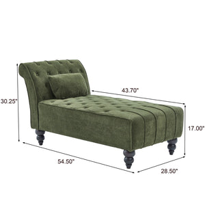 English Elm Chaise Lounge Velvet Upholstered Accent Chair with Birch Legs for Living Room Decor Forest Green N776P412298G