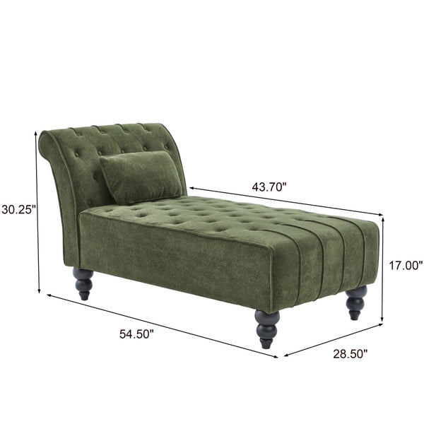 English Elm Chaise Lounge Velvet Upholstered Accent Chair with Birch Legs for Living Room Decor Forest Green N776P412298G