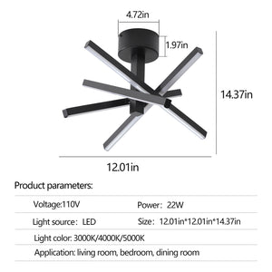 English Elm 12 Inch Modern Led Ceiling Light - Geometric Starburst Design With Dimmable Remote & Adjustable Color Temperature W2312P374769