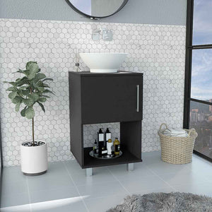 English Elm Single Bathroom Vanity with Sink and Shelf, Engineered Wood Cabinet, One Door, Modern Design, FSC Compliant Black 18 L x 18 W x 6 H B097S00104