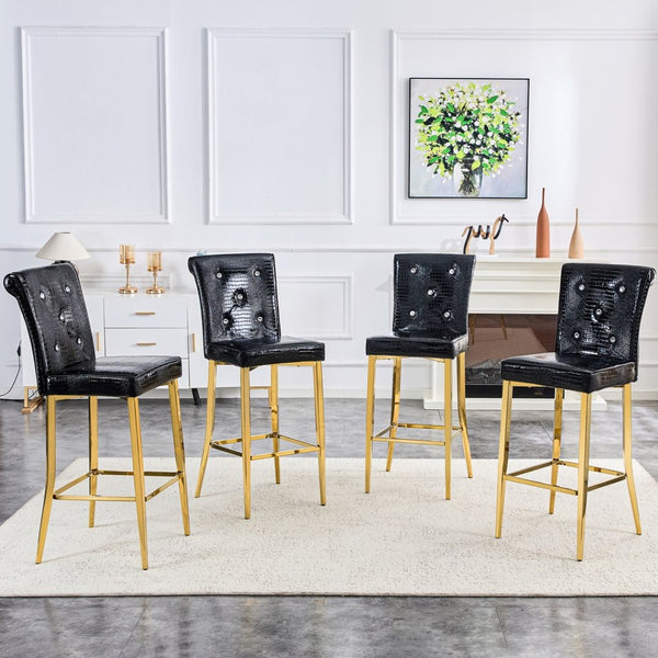 English Elm A Set of 2 Crocodile Embossed Pvc Barstools with Crystal Clasp Detail for Home Bars Black W3875P383116