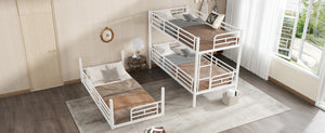 English Elm Twin Triple Metal Bunk Bed Matte Powder Coated Frame with Full Safety Guardrails Light White W1580S00579