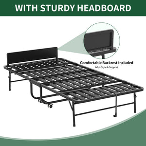 English Elm 75 Inch Rollaway Twin Bed with Memory Foam Mattress Heavy Duty Steel Frame Foldable W2735P425463