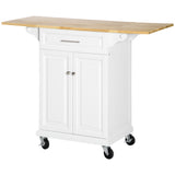 English Elm Homcom Kitchen Island With Drop Leaf Trolley Cart On Wheels Drawer Cabinet Towel Racks Versatile Use Natural Wood Top and White