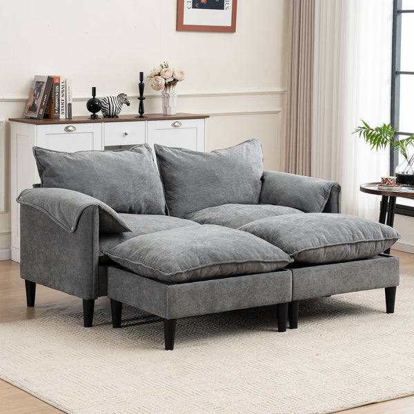 English Elm Convertible Convertible sofa with storage footstools, compact U-shaped 2-seater for small spaces, durable fabric comfort Gray W2012P252429