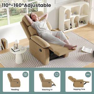English Elm Small Recliner Chair with Padded Cushioning and Acacia Wood Frame, Easy Assembly, 330lb Capacity Camel T3623P408675