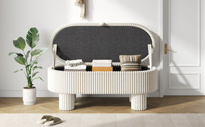 English Elm Modern Corduroy Upholstered Storage Bench with Lift Top Lid for Bedroom Entryway Beige N719P305624A