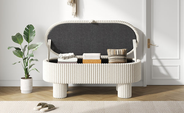 English Elm Modern Corduroy Upholstered Storage Bench with Lift Top Lid for Bedroom Entryway Beige N719P305624A