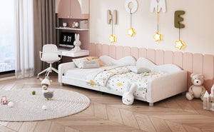 English Elm Twin Sherpa Upholstered Daybed with Cloud-Shaped Backrest, Cozy Sofabed Design, No Box Spring Needed White 42.5 L x 25.5 W x 8 H N733P234602K