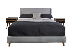 English Elm Queen Light Gray Upholstered Bed with 2 Light Walnut Nightstands — Queen Size, 100% Polyester, Modern Elegance B2699S00074