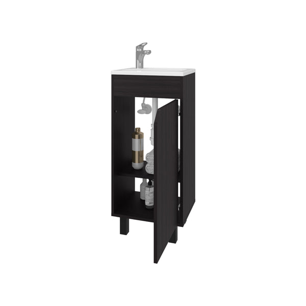English Elm FM Modern Floating Bathroom Vanity with Integrated Sink and Soft-Close Door for Sleek Storage Wenge 33.9 L x 18.9 W x 11 H B128P293882
