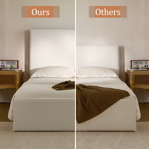 English Elm Lucas Tall Headboard Upholstered Bed - 52” Elegant Coconut Micro Suede – No Box Spring Needed & Easy Setup! B083P373030