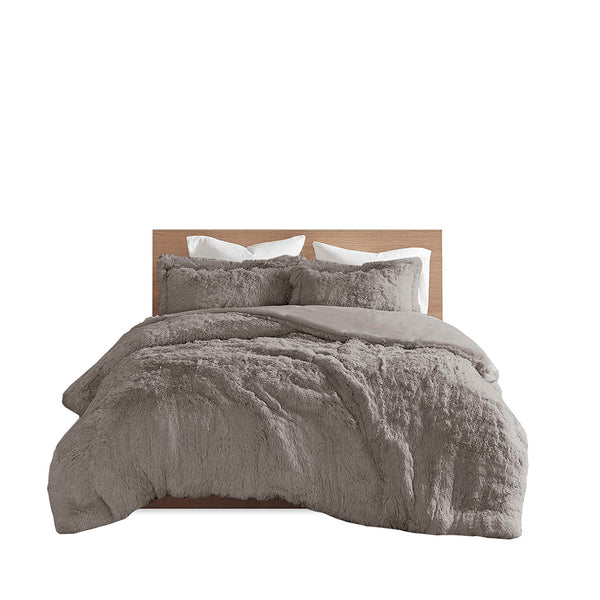 JLA Home Intelligent Design - Shaggy Faux Fur Duvet Cover Set for Luxurious Warmth and Secure Fit with Hidden Zipper Closure Grey ID12-1927